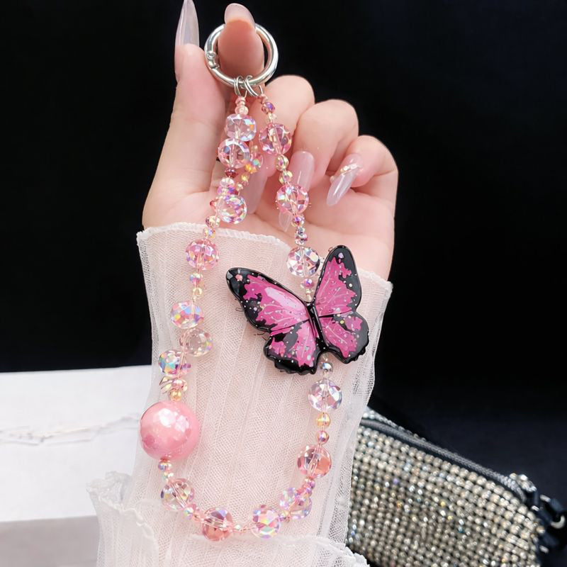 Redmi Note 14 Pro Plus 5G Premium Leather Lens Butterfly Stand Case with Charm Strap