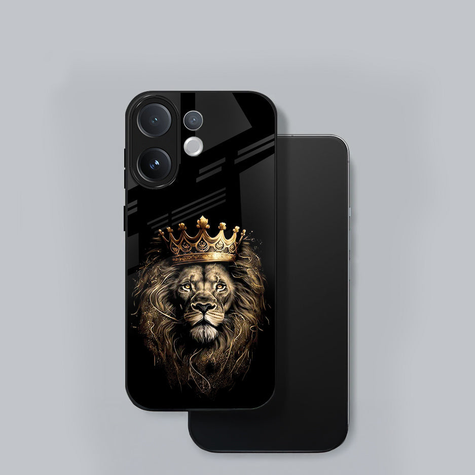 Vivo V60 5G Phone case with a lion wearing a crown design on a gray background