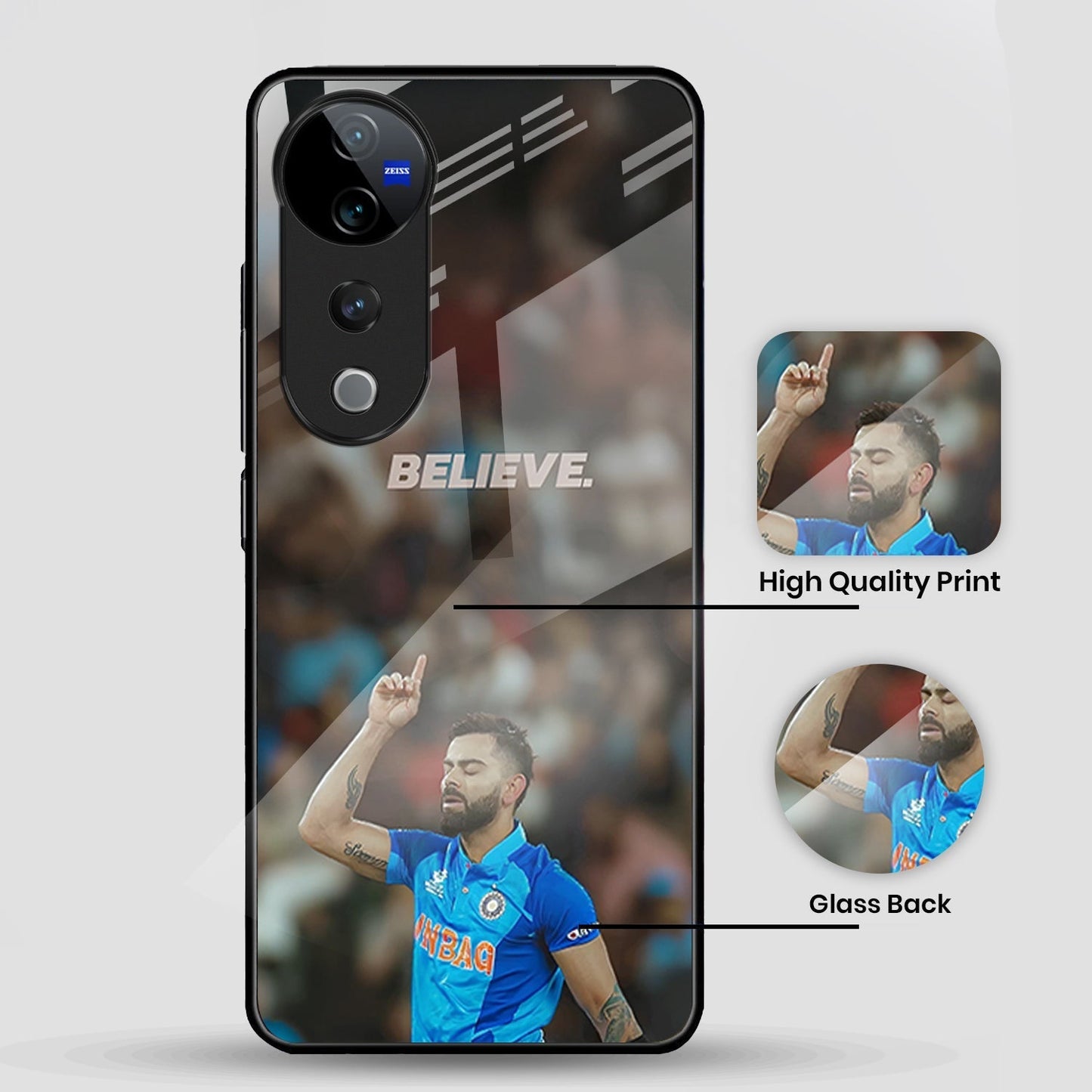 Vivo V40 Pro 5G Premium Acrylic Shockproof Glass Back Case (Virat Kohli)