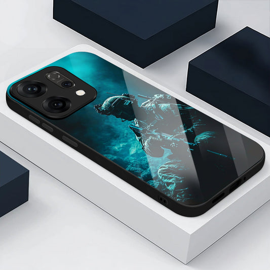 Oppo Reno 14 5G Phone case with a reflective design on a white surface