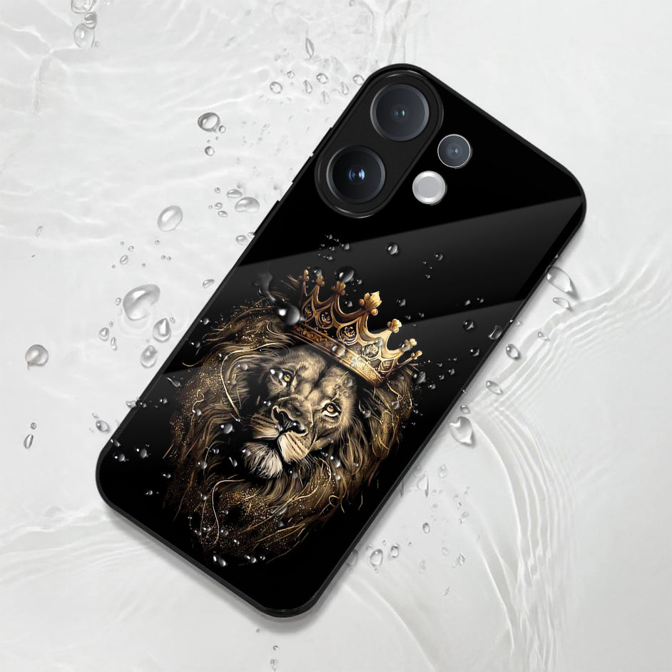 Vivo V60 5G Phone case with a lion design wearing a crown on a textured white background
