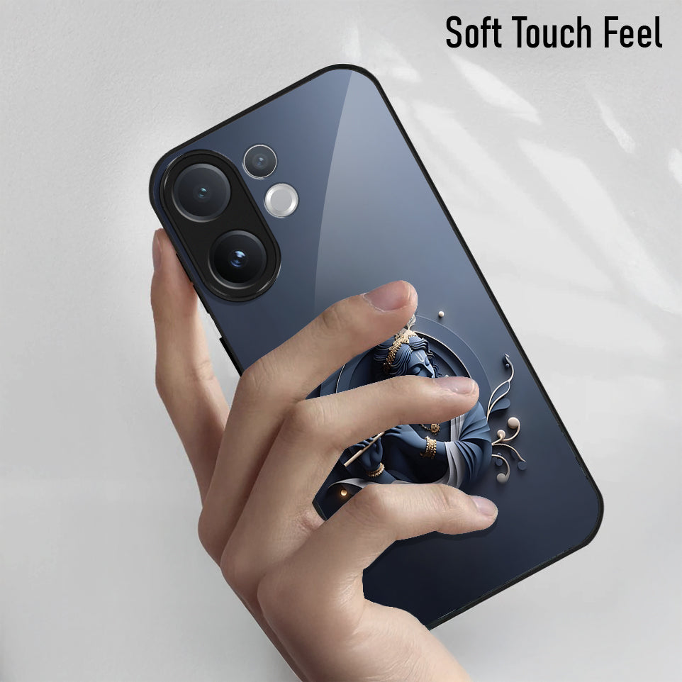 Vivo V60 5G Phone case with artistic design held by a hand on a light gray background