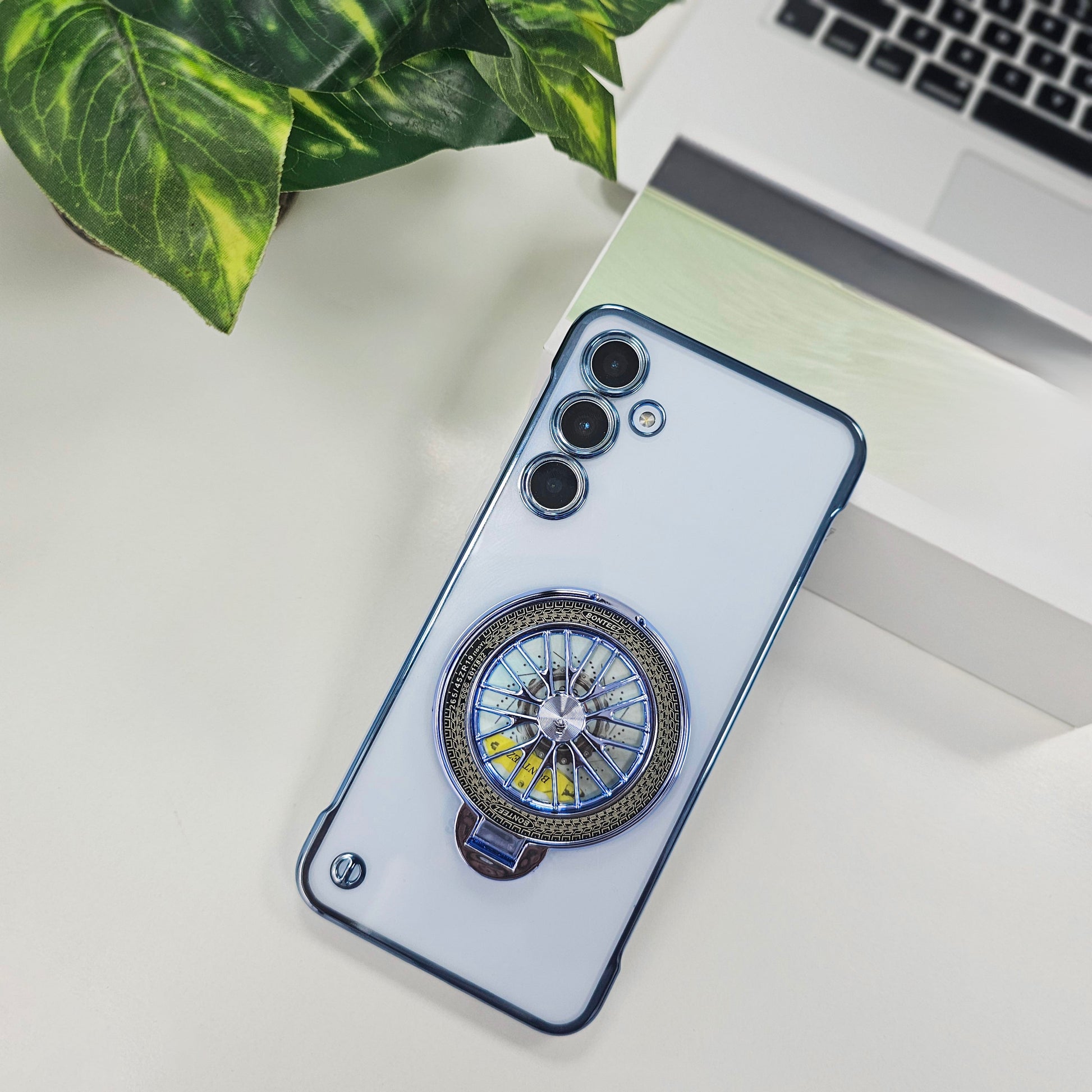 Samsung Galaxy A35 5G Porsche® Wheel Frameless Case blue stand ring