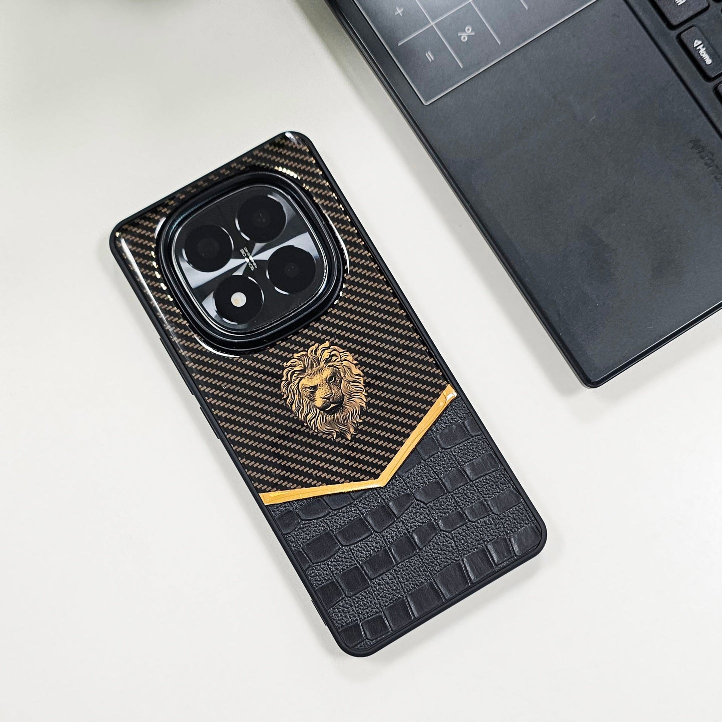 Redmi Note 14 Pro+ 5G Luxury Lion Pattern Leather And Liquid Silicone Case