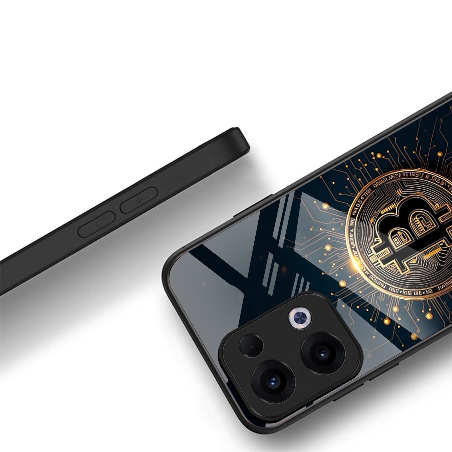 Oppo Reno 13 5G Premium Acrylic Shockproof Glass Back Case (Bitcoin Armor)