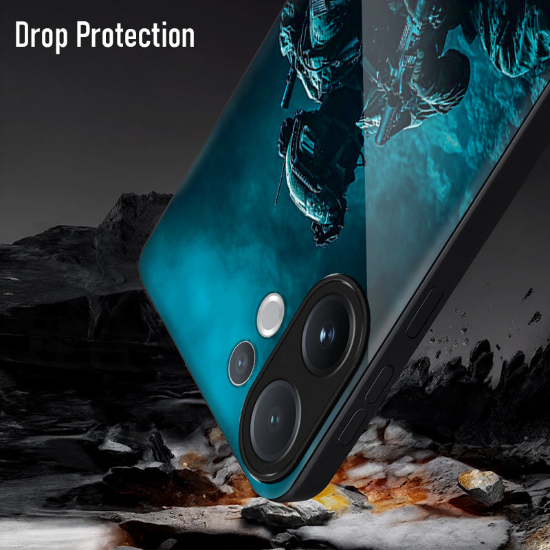 Vivo V60 5G Phone case with drop protection feature shown on a rocky surface