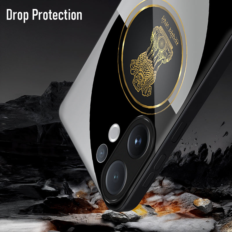 Phone case with drop protection feature on a rocky background