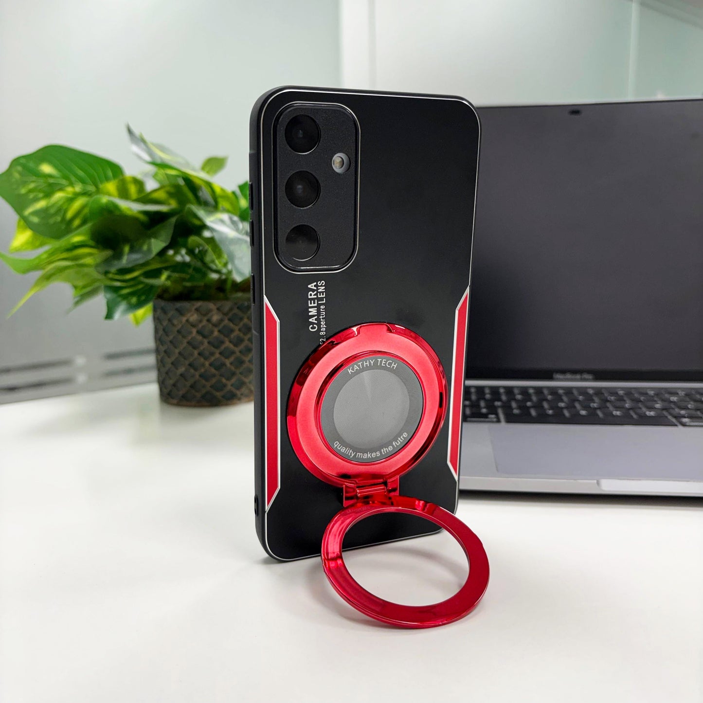 Samsung Galaxy S24 FE 5G Original Luxury Aluminium Metal Magnifier Ring Stand Case