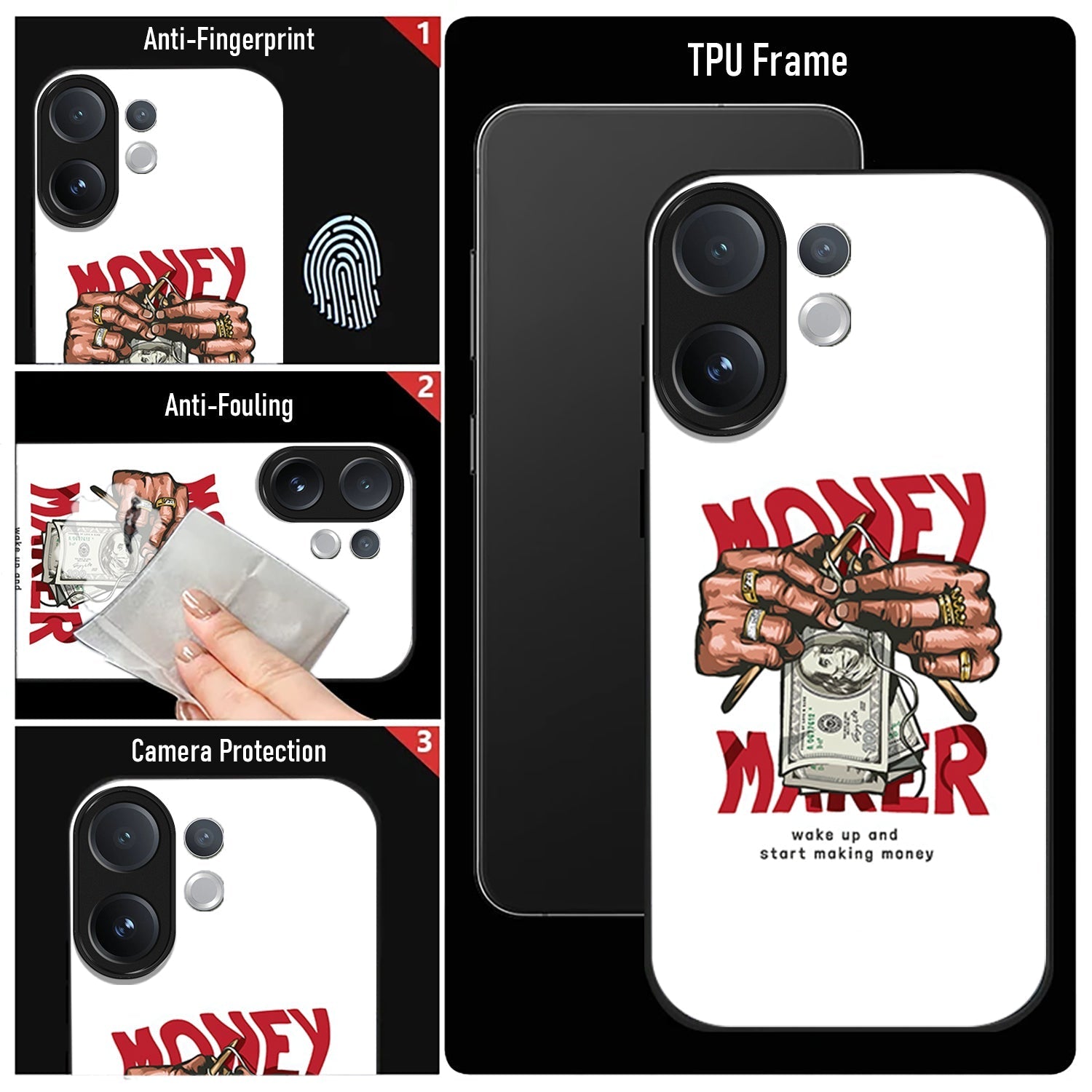 Vivo V60 5G Phone case with 'Money Maker' design on a black background