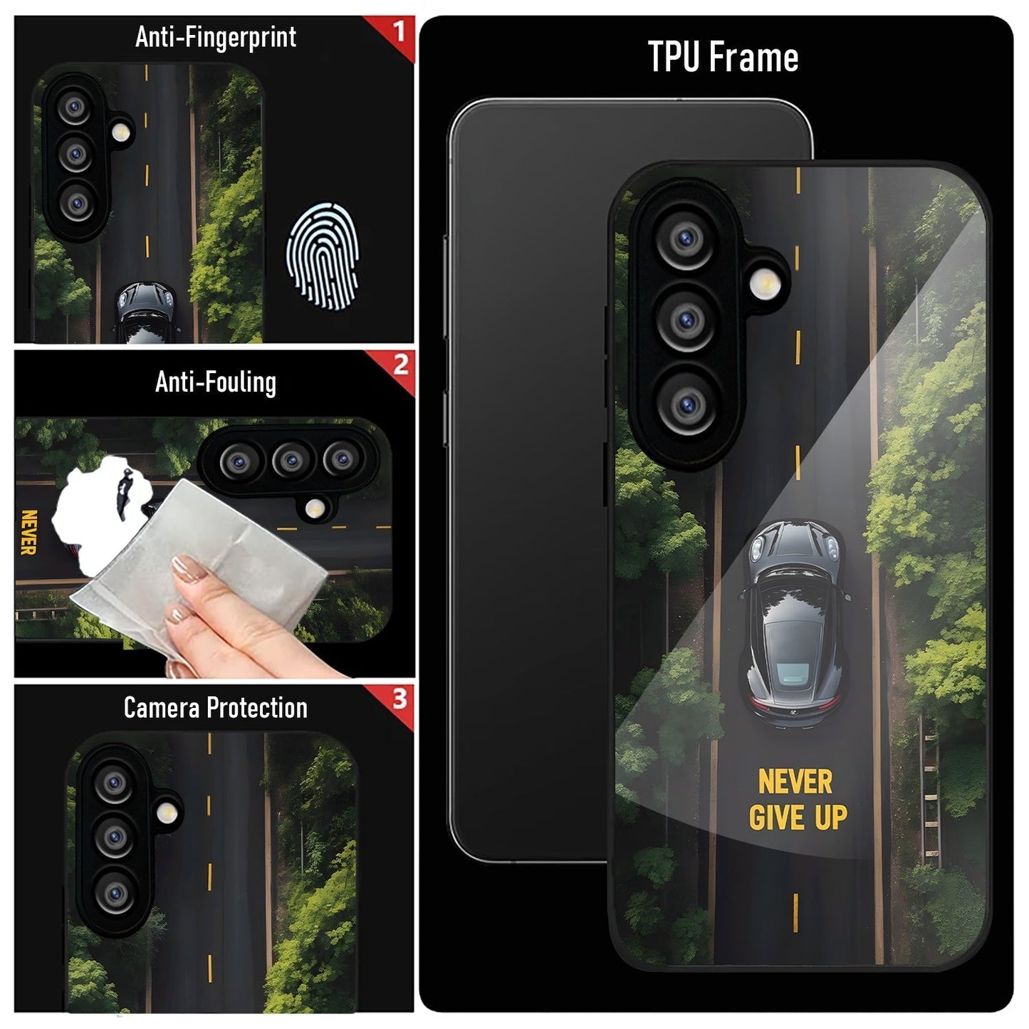 Samsung Galaxy A36 5G Premium Acrylic Shockproof Glass Back Case (Road Never Give Up)