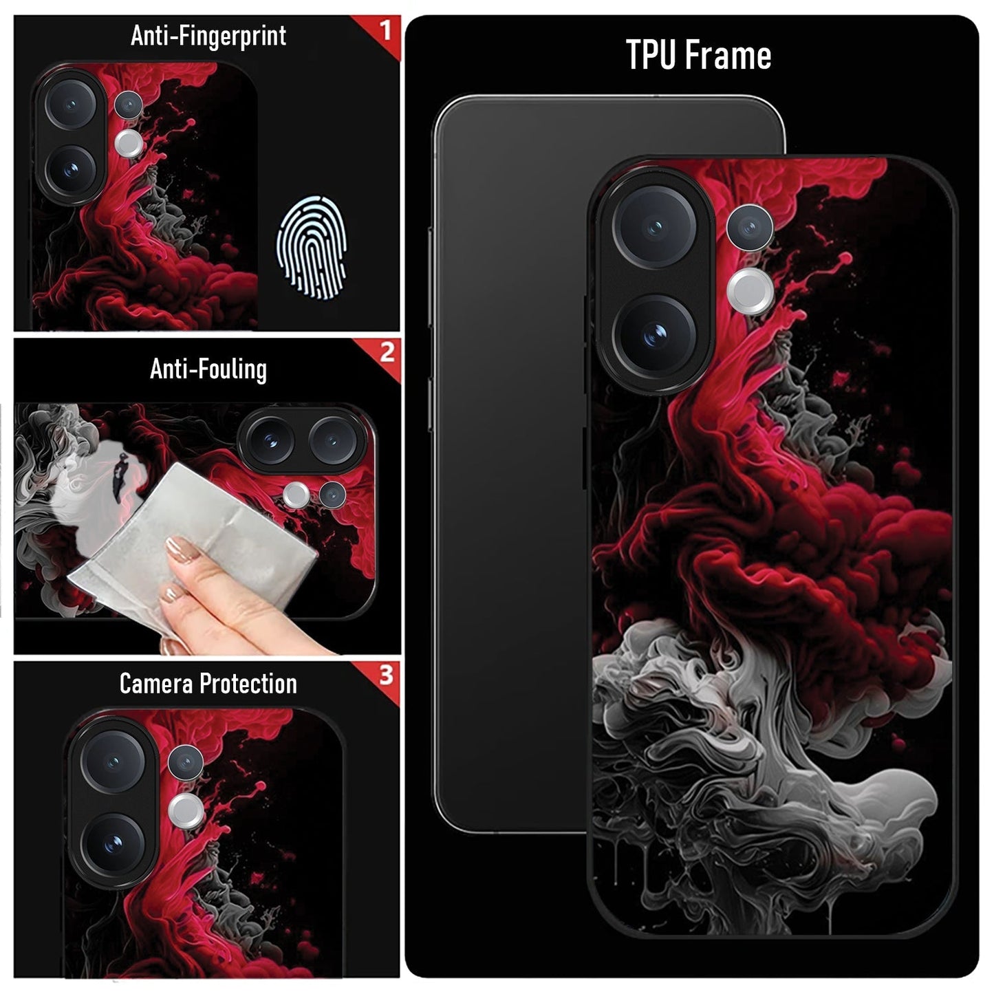 Vivo V60 5G Phone case with TPU frame, anti-fingerprint, anti-fouling, and camera protection features.