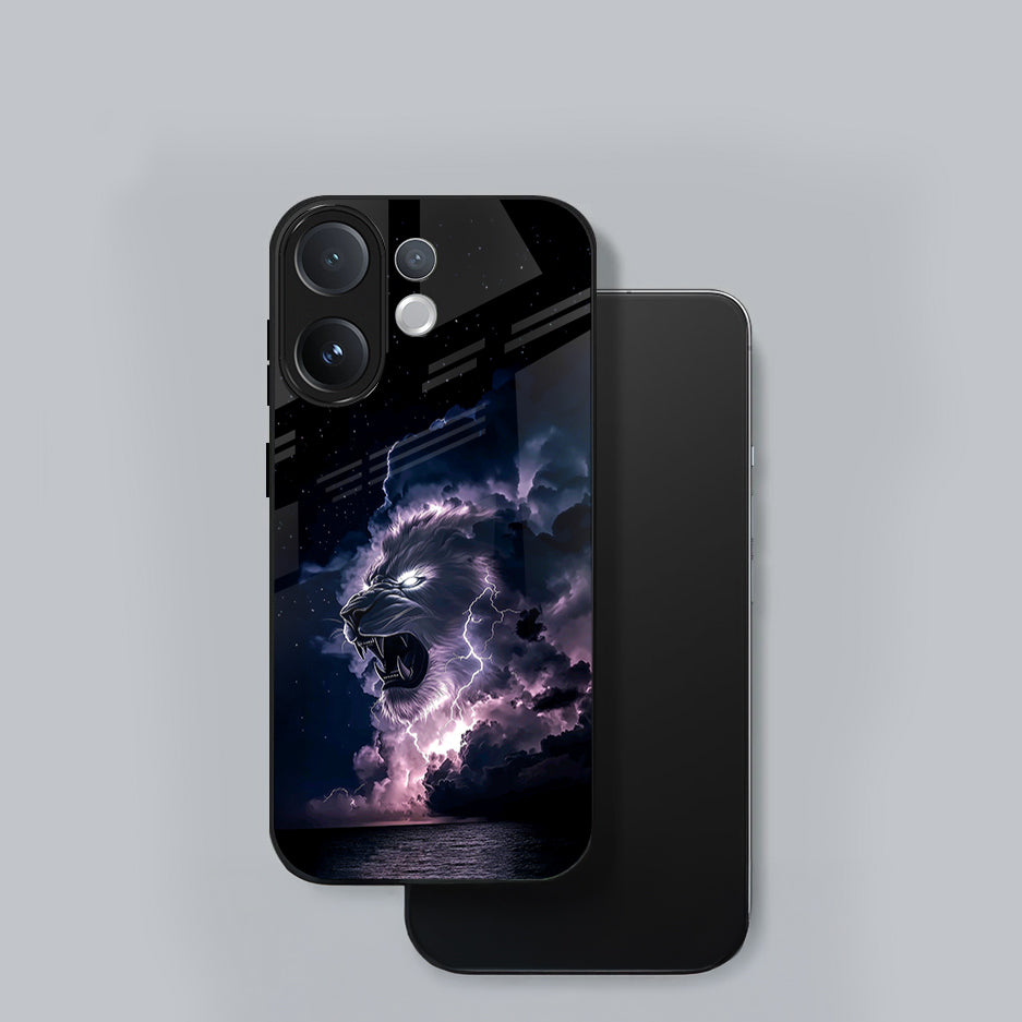 Vivo V60 5G Phone case with a lion and stormy sky design on a gray background
