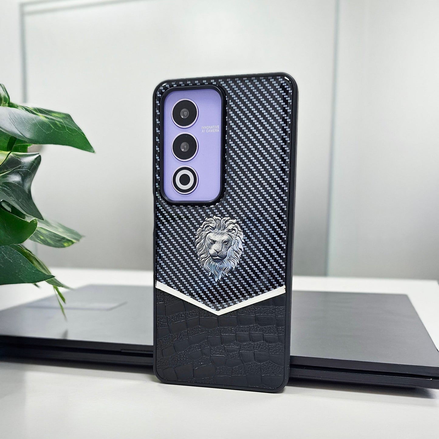 Oppo A3 Pro 5G Luxury Lion Pattern Leather And Liquid Silicone Case