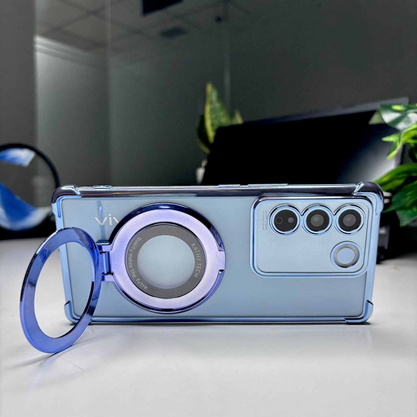 Vivo V27 5G Original Luxury Magnifier Ring Stand Shockproof Airbags Corner Case