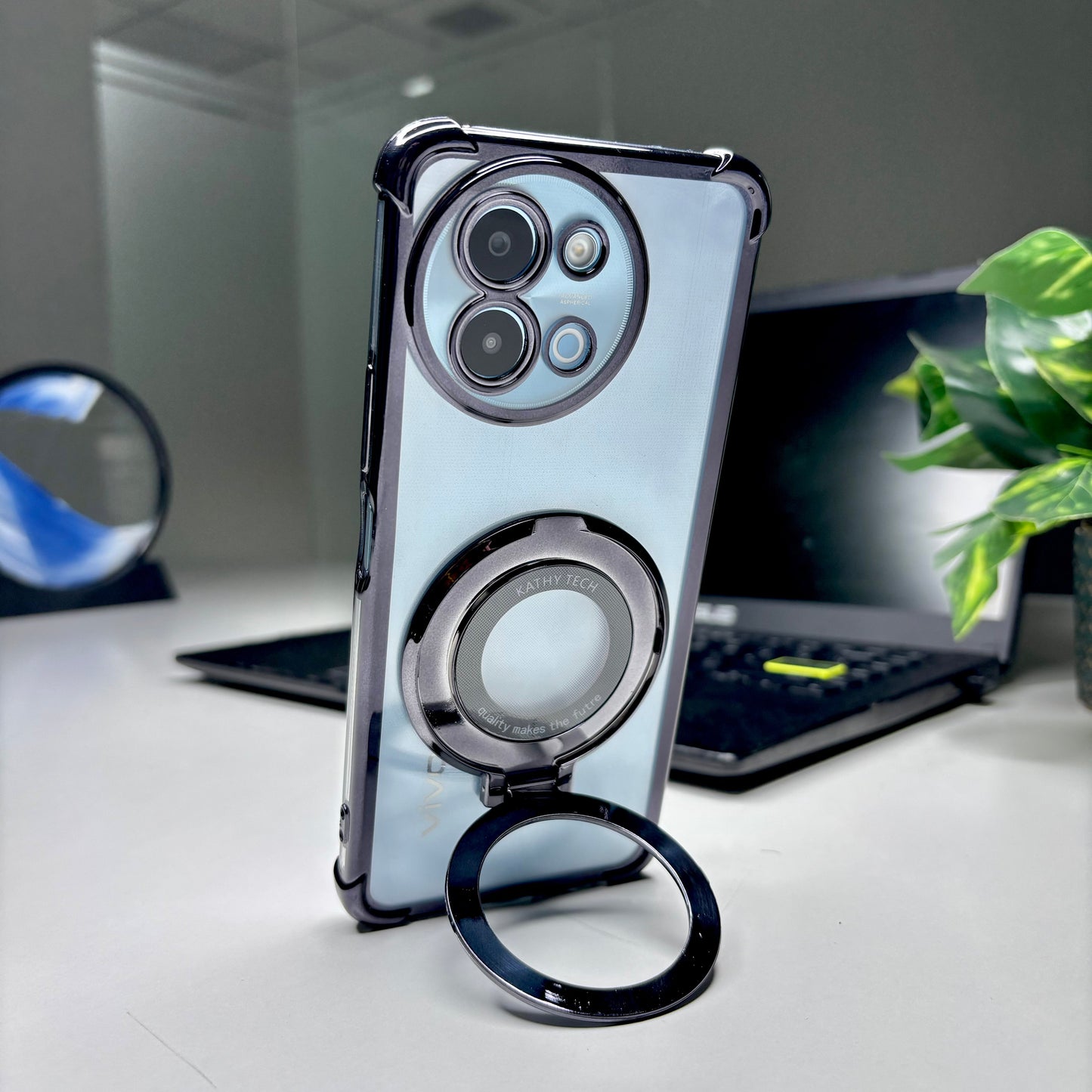 Vivo Y58 5G Original Luxury Magnifier Ring Stand Shockproof Airbags Corner Case