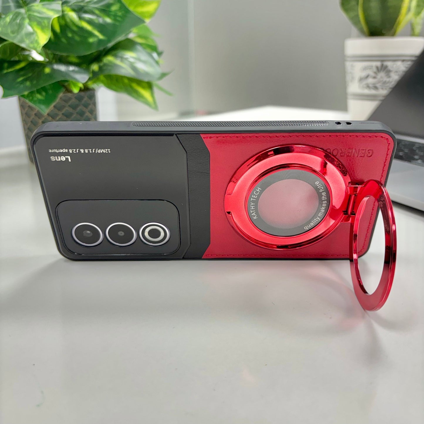 Oppo A3 Pro 5G Original Luxury Leather Lens Magnifier Ring Stand Case