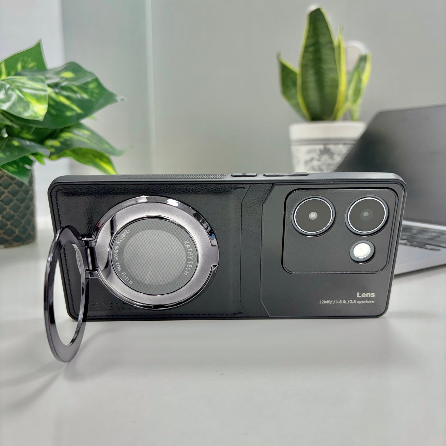 Vivo Y200 Pro 5G Original Luxury Leather Lens Magnifier Ring Stand Case