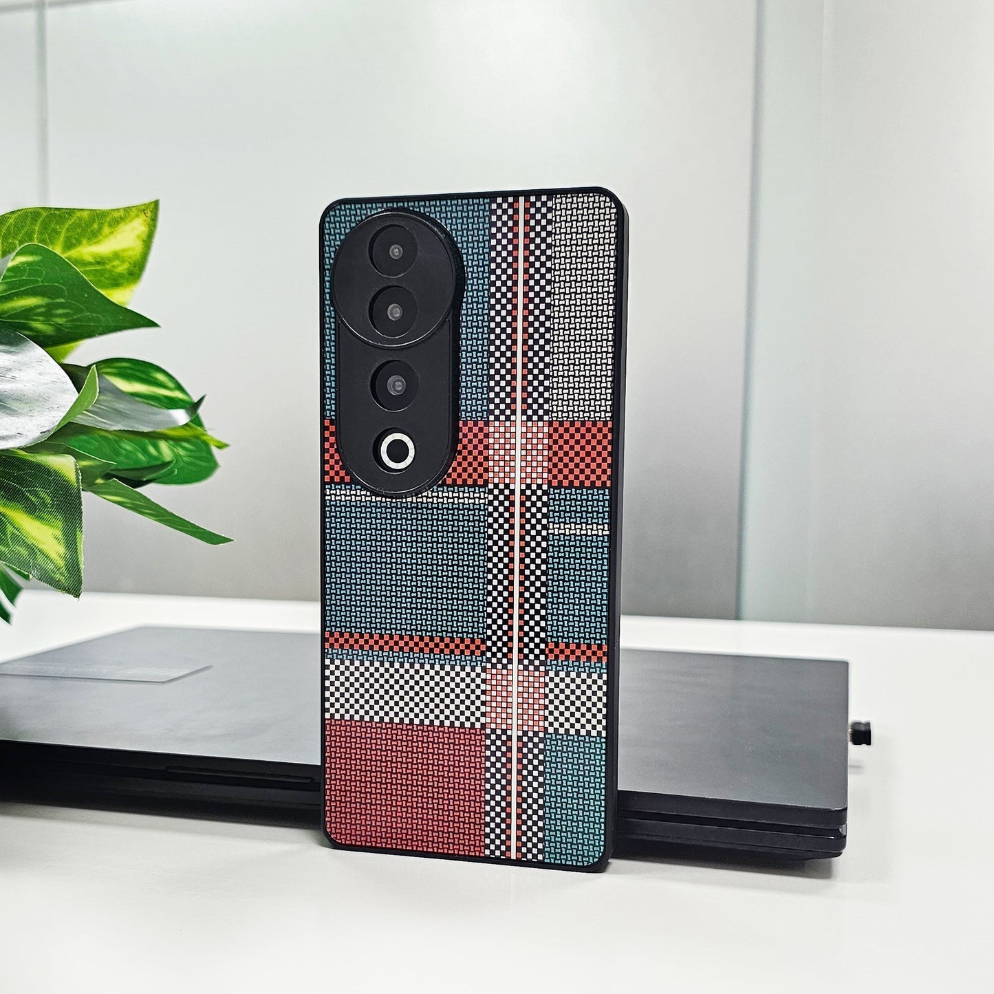 Vivo V40 Pro 5G Luxury Grid Pattern Glass Back Shockproof Case